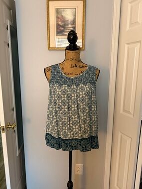 Sonoma Blue Patterned Scoop Neck Tank Top